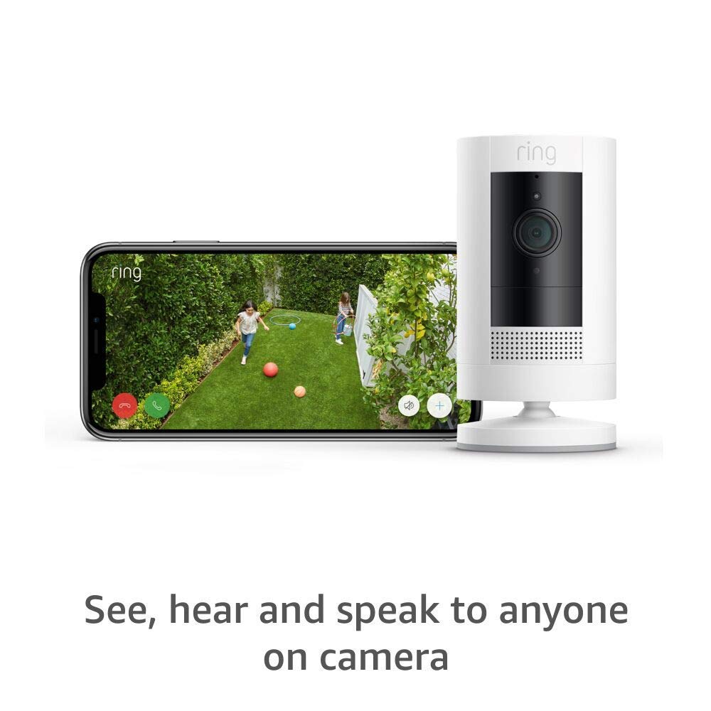 Ring Outdoor Cam (Stick Up Cam) | Weather-Resistant Outdoor Camera, Live View, Color Night Vision, Two-Way Talk, Motion alerts, Works with Alexa | 4-Pack | White