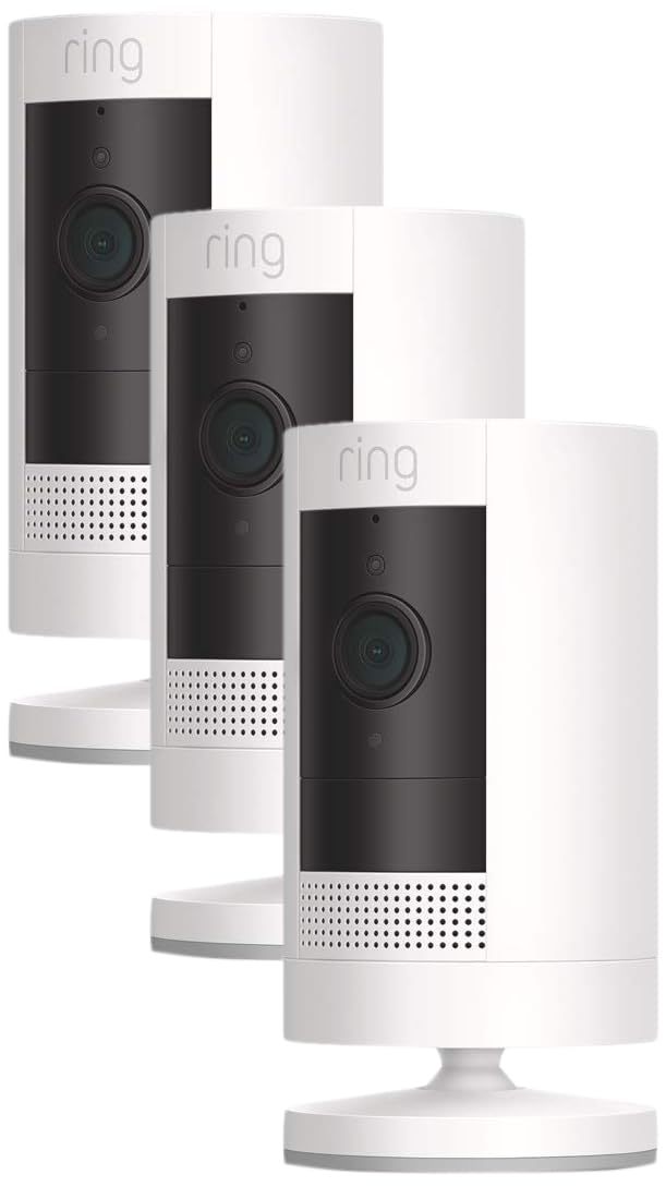Ring Outdoor Cam (Stick Up Cam) | Weather-Resistant Outdoor Camera, Live View, Color Night Vision, Two-Way Talk, Motion alerts, Works with Alexa | 3-Pack | White