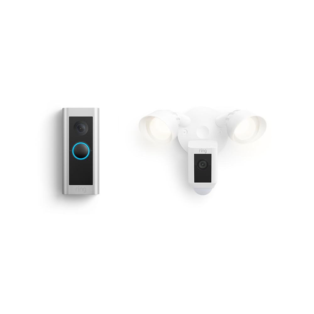 Ring Wired Doorbell Pro (Video Doorbell Pro 2) with Ring Floodlight Cam Wired (White)