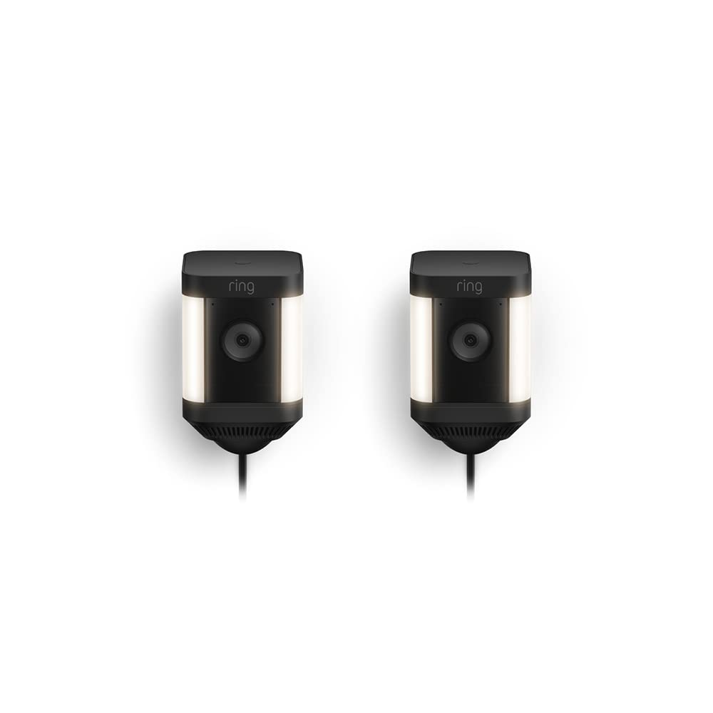 Ring Spotlight Cam Plus, Plug-In | Two-Way Talk, Color Night Vision, and Security Siren (2022 release) | 2-pack, Black