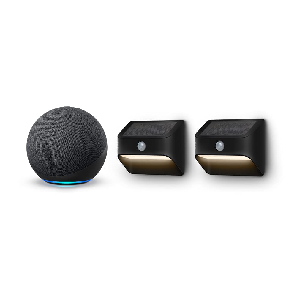 Ring Smart Lighting - Steplight Solar, Black (2-pack) + Echo (4th Gen)