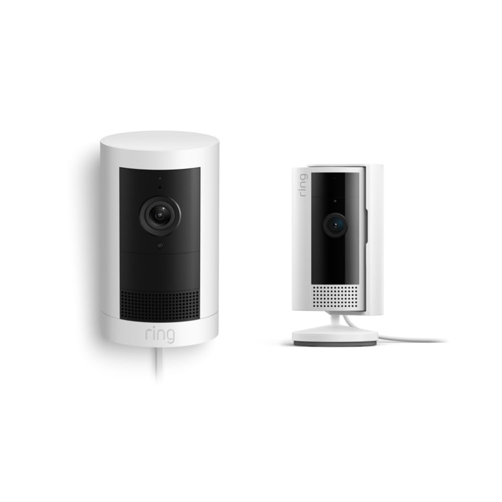 All-new Ring Outdoor Cam Plus Plug-In, White with Ring Indoor Cam, White