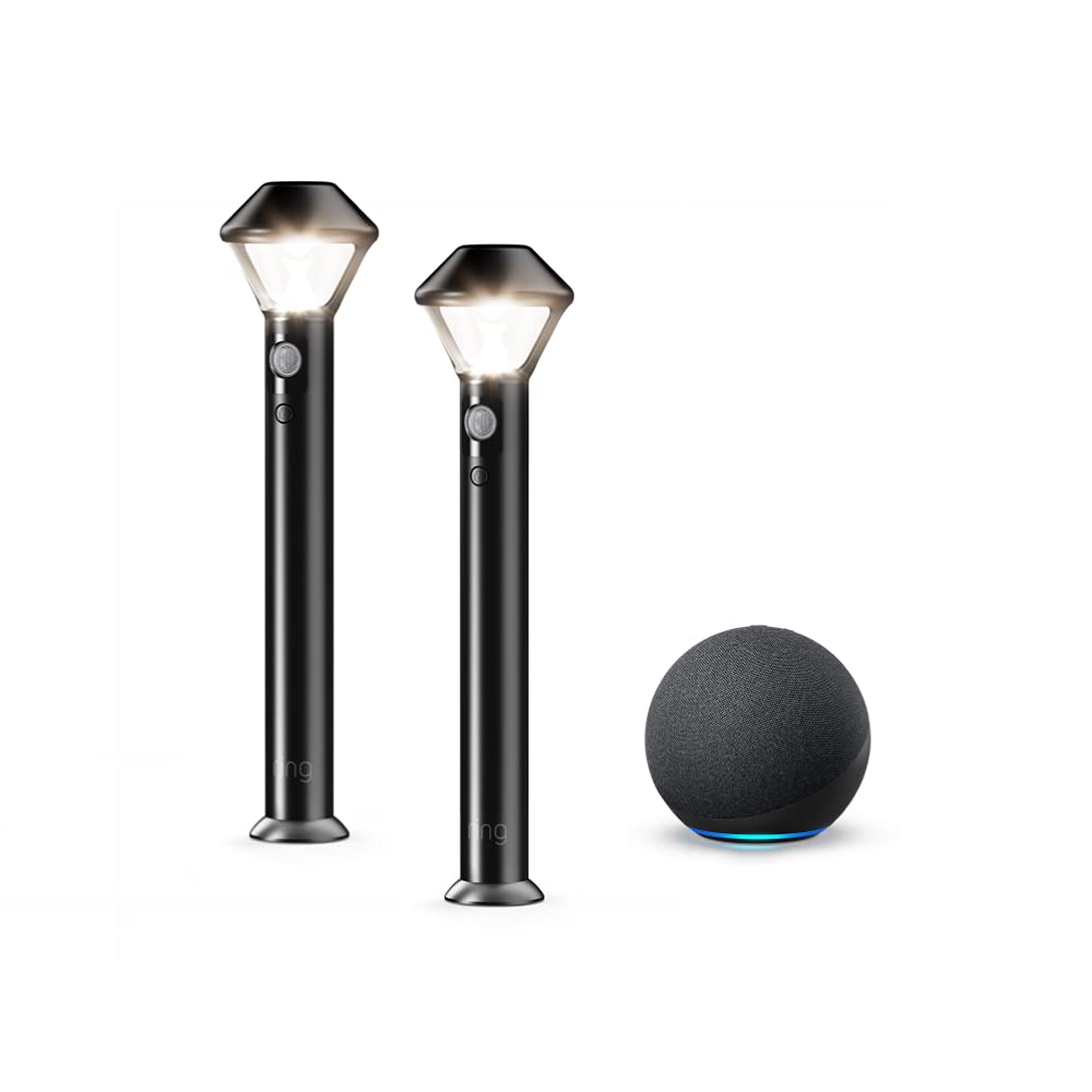 Ring Solar Pathlights, 2-pack bundle with Echo (4th Gen) - Charcoal
