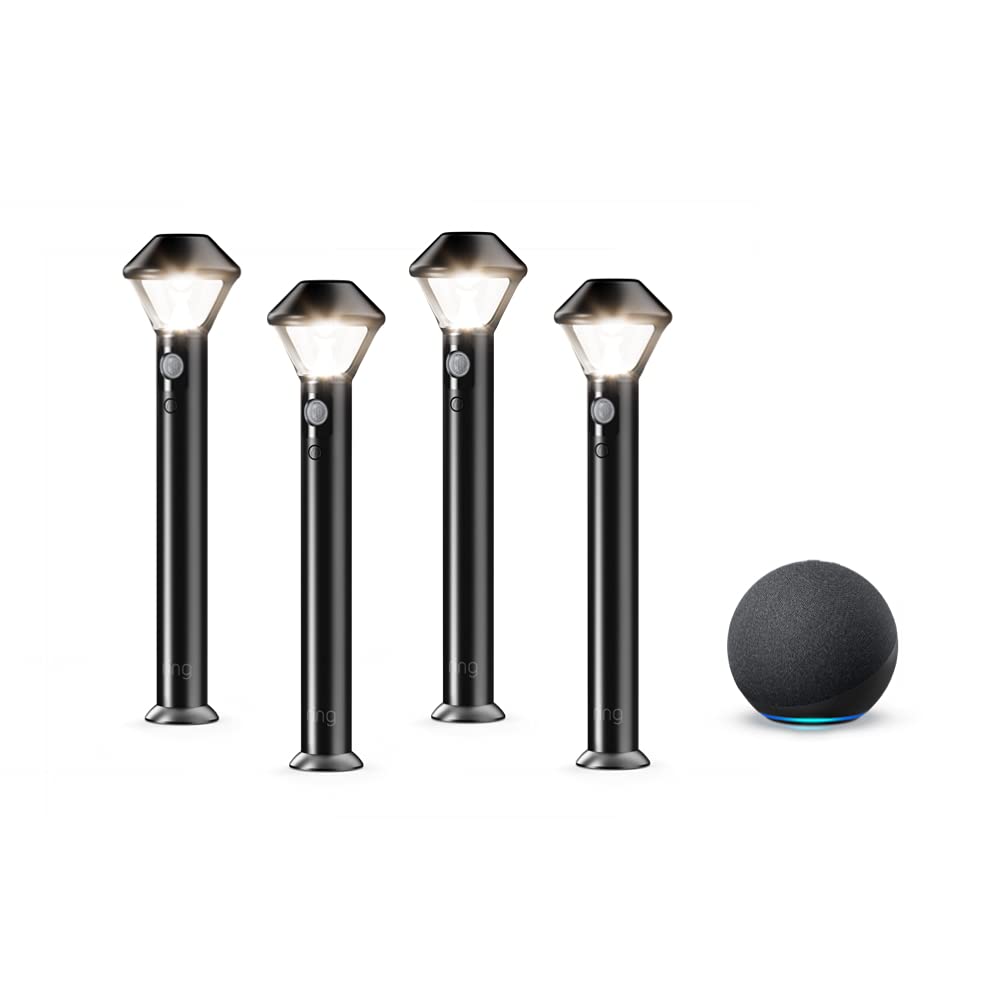Ring Solar Pathlights, 4-pack bundle with Echo (4th Gen) - Charcoal