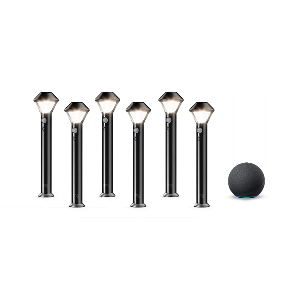 Ring Smart Lighting – Pathlight, Battery-Powered, Outdoor Motion-Sensor Security Light, Black (6-pack) + Echo (4th Gen)